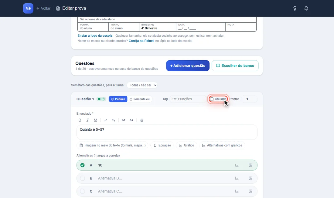 Caixa Anulada da questão