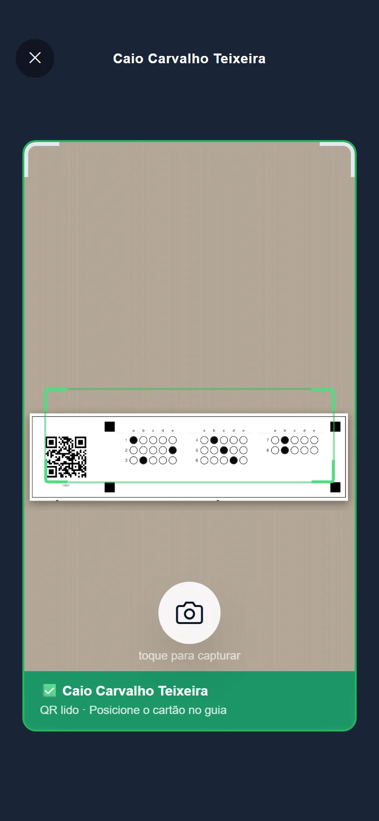 Tela da câmera procurando o QR code