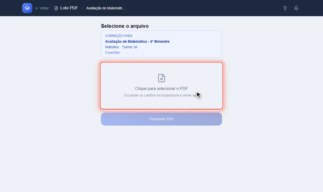 Área para selecionar o PDF