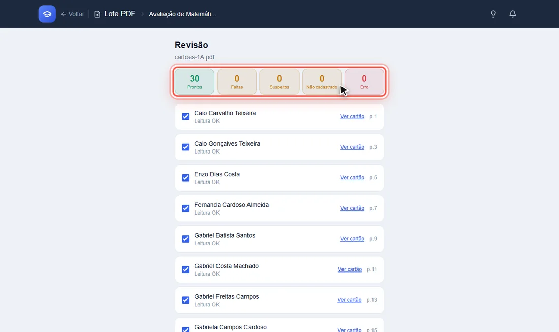 Resumo da revisão com 30 cartões prontos