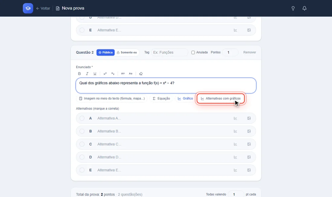 Botão Alternativas com gráficos destacado