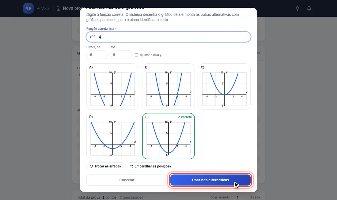 Botão Usar nas alternativas destacado
