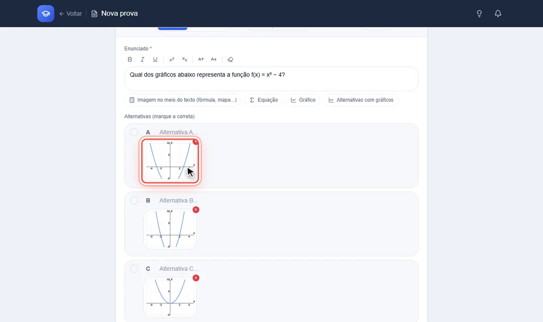 Alternativas da questão com gráficos