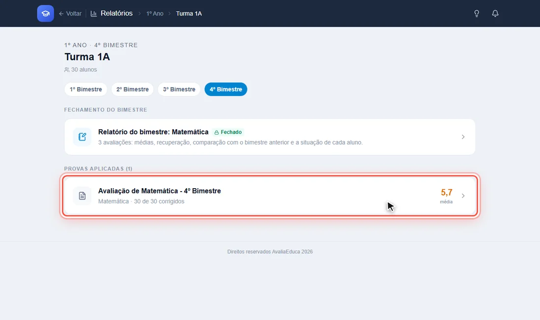Prova aplicada na lista da turma
