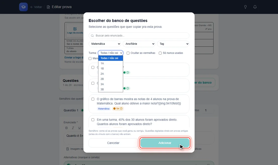 Botão Adicionar da janela do banco