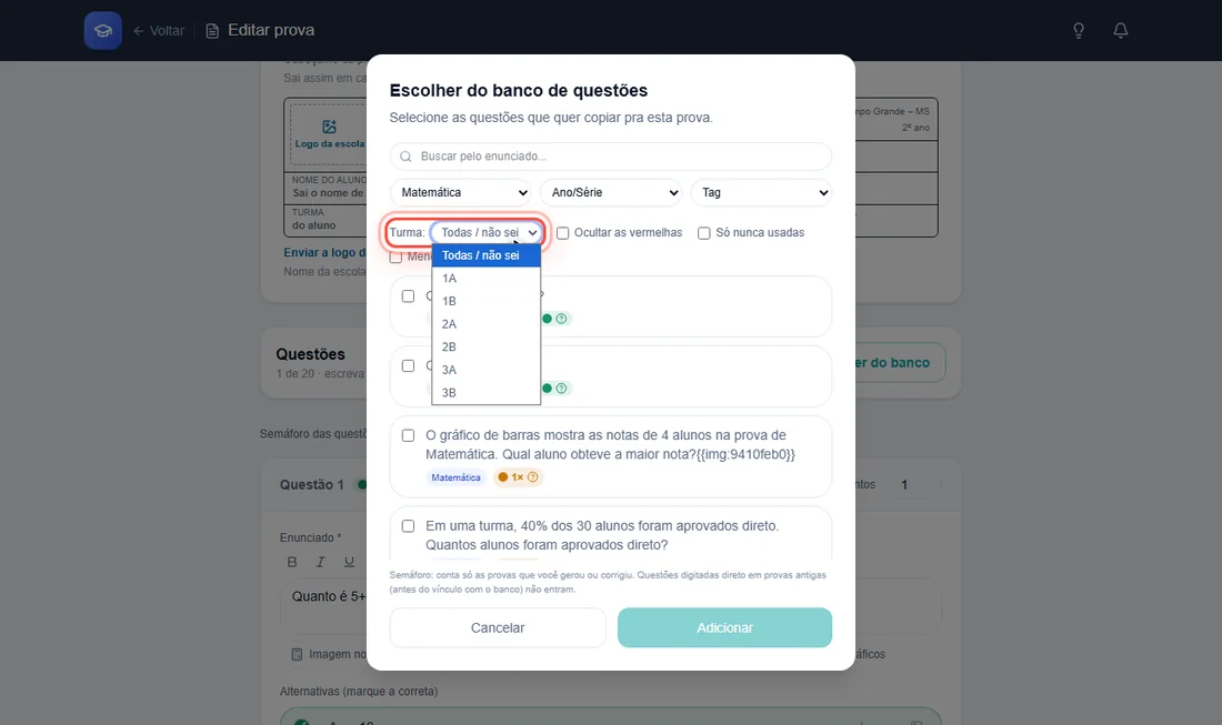 Questão marcada na lista do banco